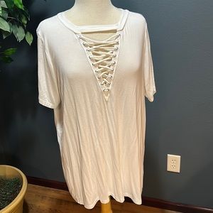 Short sleeve TShirt with rope detailing on neckline - longer design!